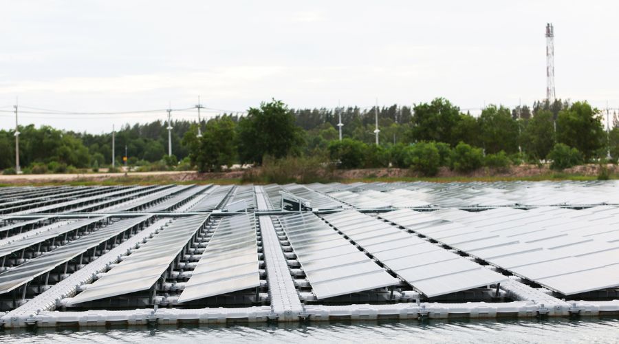 Floating solar panels to provide green energy from storage dams