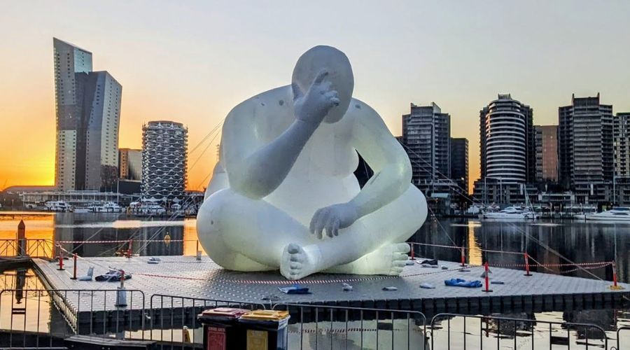 Floating Man for Firelight festival event Docklands