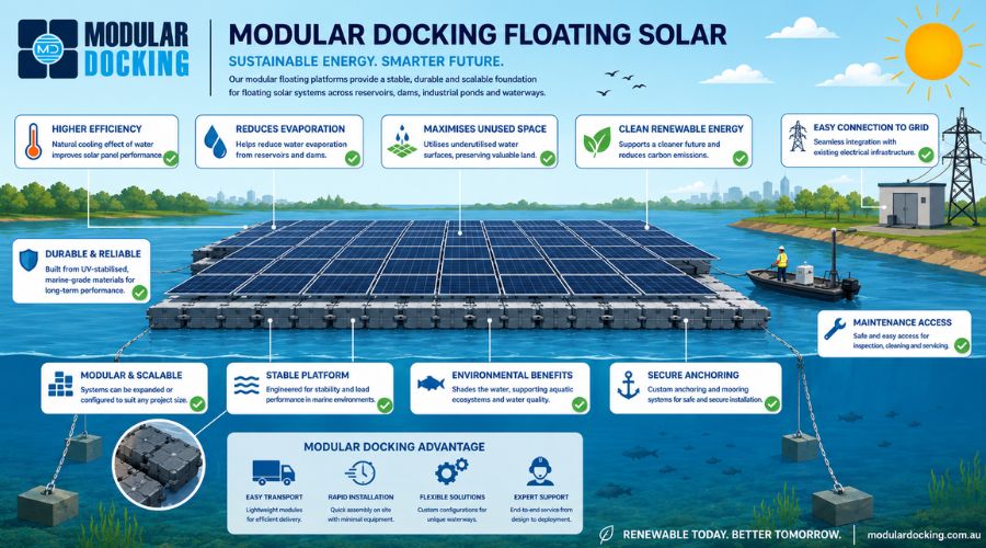 Floating Solar infographics showcasing advantages