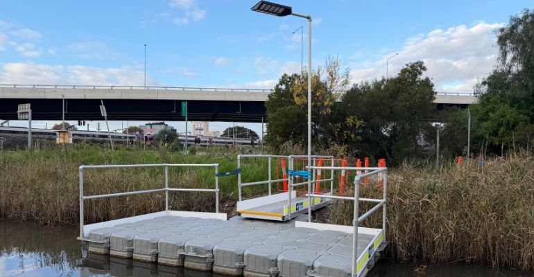 Portable boat dock for river and creek works Victoria - safe boarding access for work boat