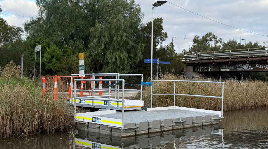 Temporary boat berth for river works - allows safe access for work personell